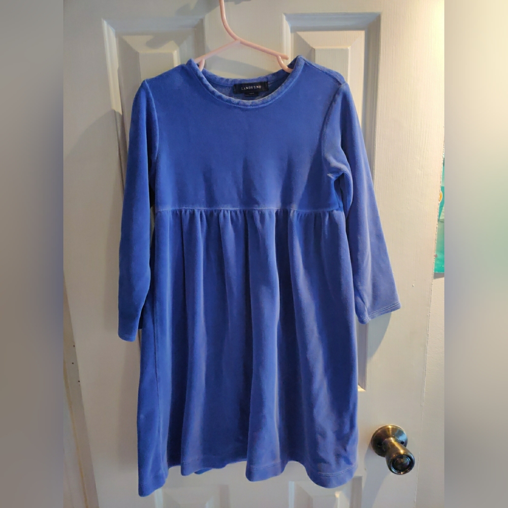 Lands End Blue Velvet Girls Dress Size 5